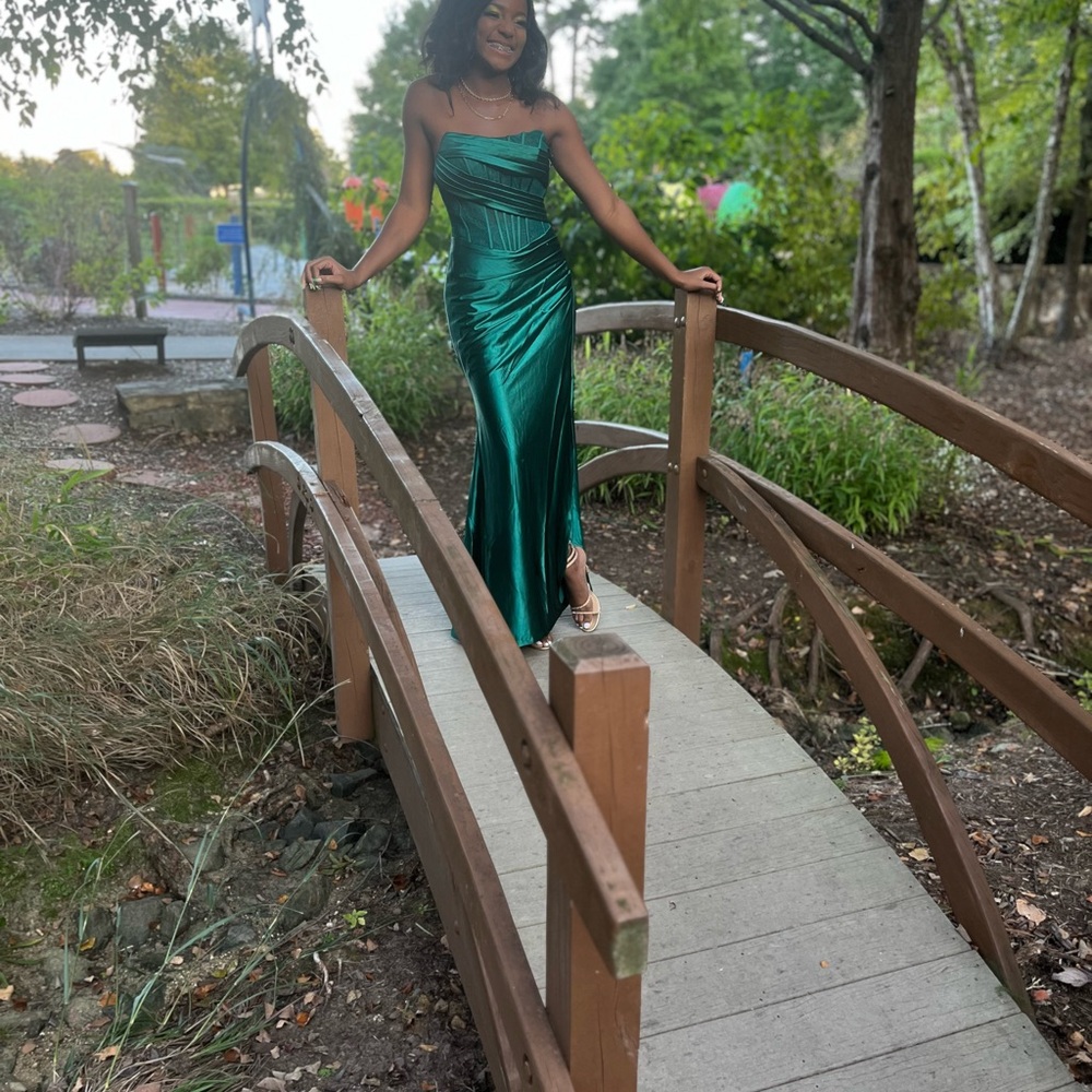 SHEIN One Shoulder Metallic Green Dress